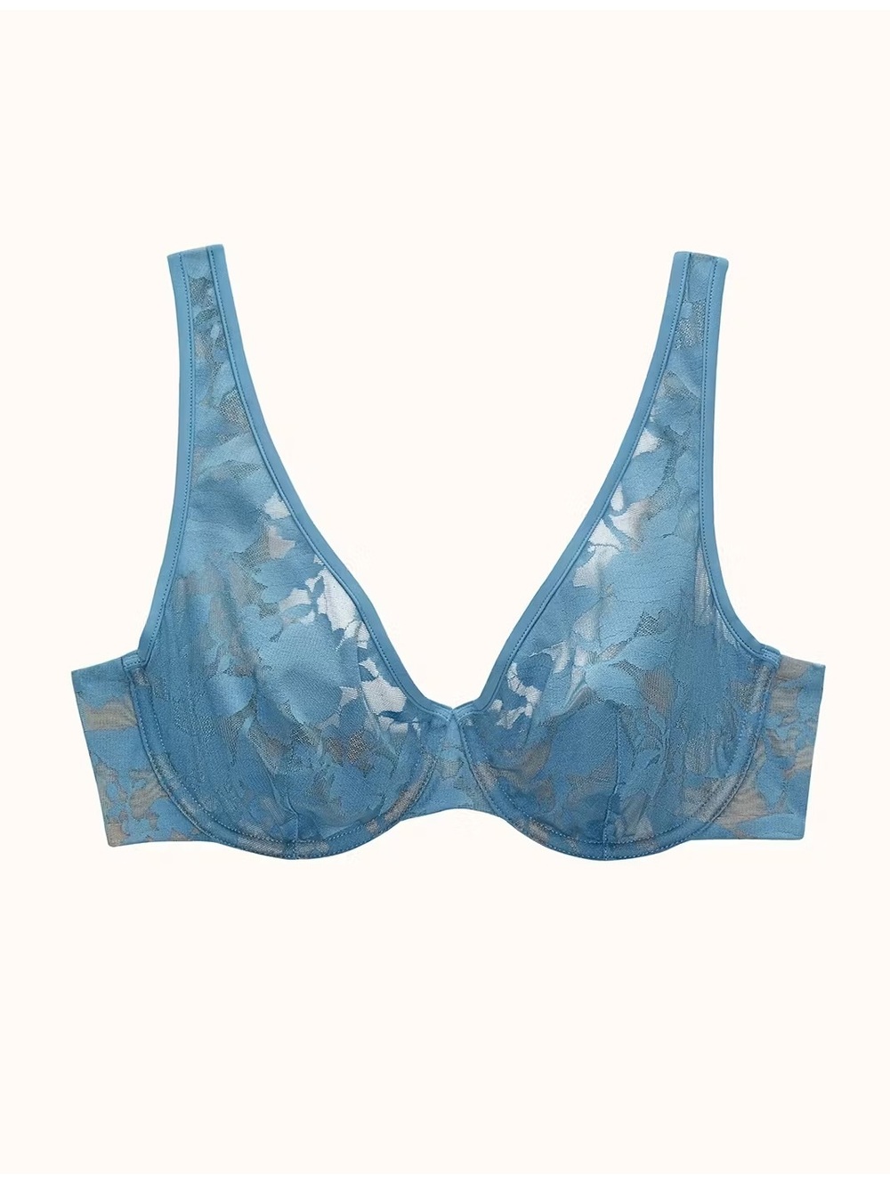 ThirdLove Unlined Foliage Perfect Coverage Bra Blue Floral Lace Underwire 34D